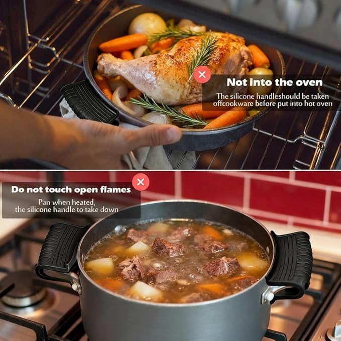 2 Pairs of Silicone Assist Handle Holder,Cast Iron Pan Skillet Handle Covers Soup POTS Pot Handle Holders,Handle Protectors Non-Slip Pot Holder Sleeve,Frying pan Casserole Oven Tray Cookware