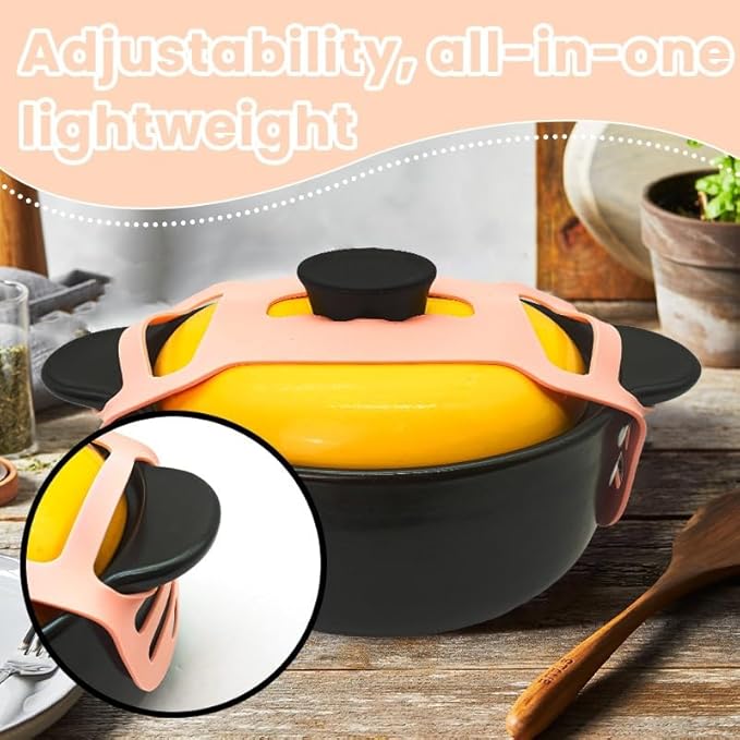 Silicone Lid Lock Strap for Crockpot Slow Cooker (6/7/8 Quart) - Universal Rubber Band Secure Lid Holder | Heat-Resistant, No-Spill Design Transport Accessories (Black+Pink)