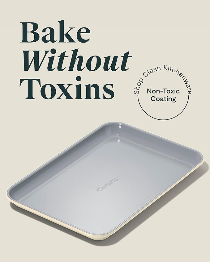 Caraway Nonstick Ceramic Small Baking Sheet Duo (9x13?? ??Non-Toxic, PTFE & PFOA Free ??Oven Safe ??Aluminized Steel Core ??Mini Sheet Pan for Baking, Roasting & More - Cream