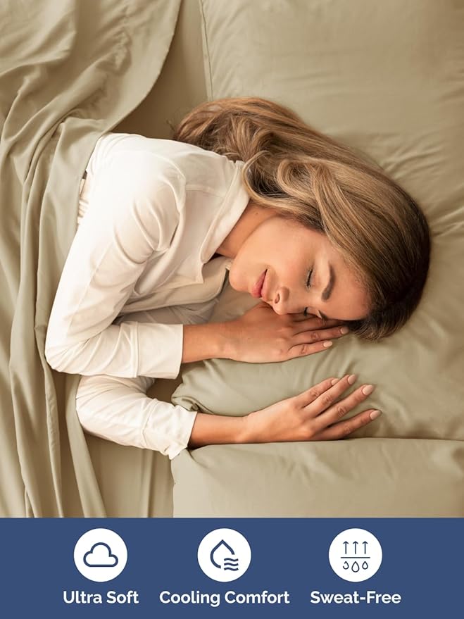 Extra Deep Pocket Cal King Sheets - 4 Piece Breathable & Cooling Bed Sheets - Hotel Luxury Bed Sheet Set - Soft, Wrinkle Free & Comfy - Easily Fits Extra Deep Mattresses - Deep Pocket Beige Sheets Set
