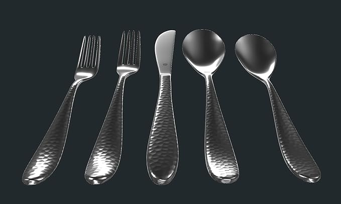 Hammered Silverware Set | Premium 18/10 Stainless Steel Flatware Service for 4 | Heavy-Duty & Dishwasher Safe | Built to Last (20-Piece, Marettimo Hammered)