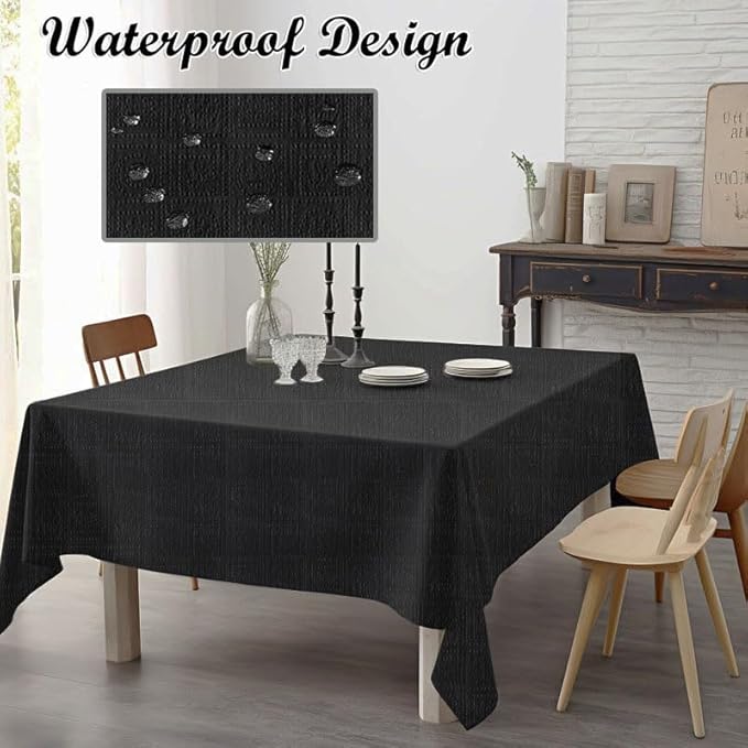 [6 Pack] Black Square Tablecloths 54x54 Inch, Disposable Paper Table Cloth for Square and Round Tables, Waterproof 3-Ply Paper & Platic Table Cover for Parties Halloween Banquet Dinner