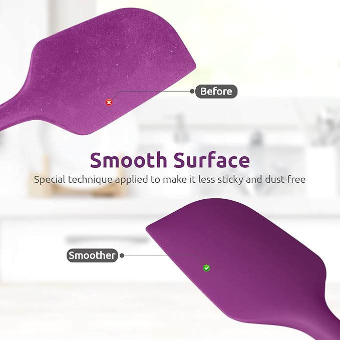 U-Taste Flat Spatula & Spoon Spatula: 11.38in 600쨘F Heat Resistant Silicone Bowl Scraper, Flexible Rubber Kitchen Cooking Mixing Utensil with Upgraded Non-Stick Surface (Set of 2, Purple)
