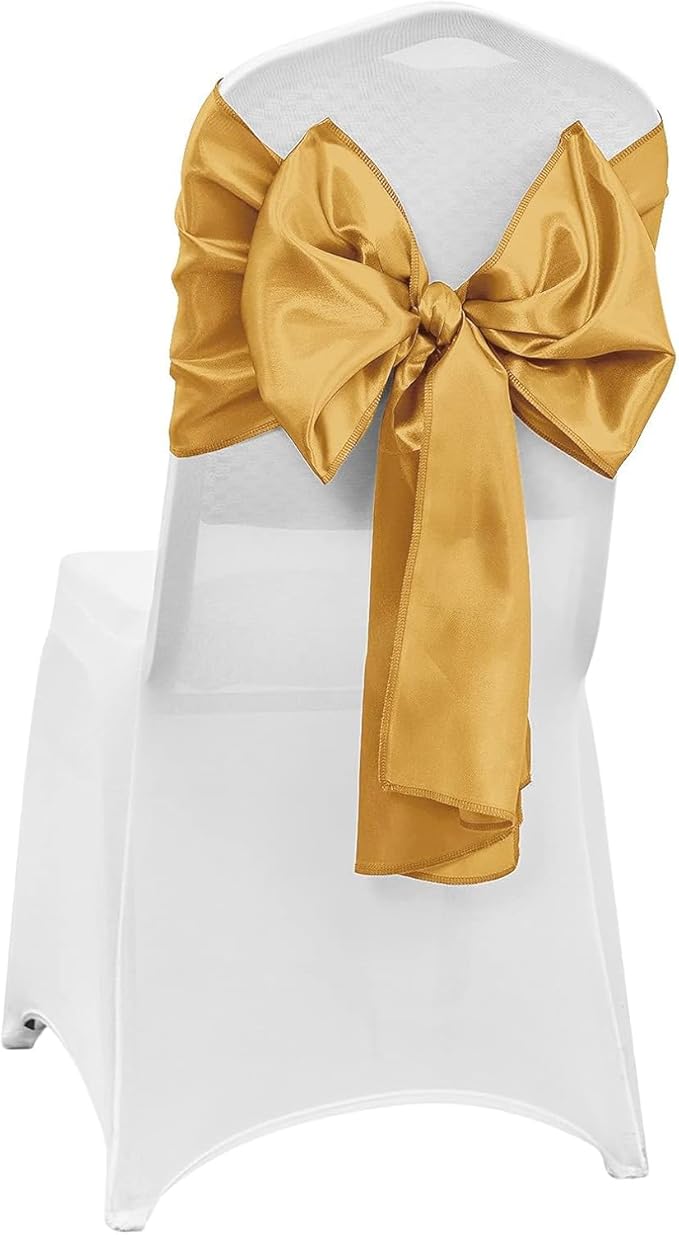 4-Pack Old Gold Satin Table Runner 12 x 108 Inch Long Bright and Smooth Silk Fabric Table Runner for Wedding Banquet Birthday Party Decoration