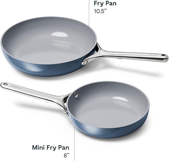 Caraway Fry Pan Duo - Nonstick Ceramic Frying Pan (8" & 10.5?? - Non Toxic, PTFE & PFOA Free - Oven Safe & Compatible with All Stovetops (Gas, Electric & Induction) - Navy