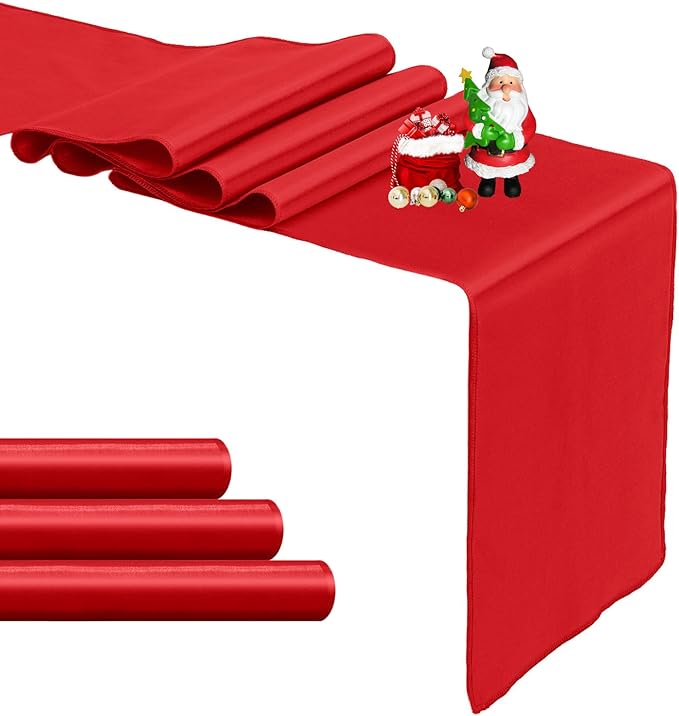 4-Pack Red Satin Table Runner 12 x 108 Inch Long Bright and Smooth Silk Fabric Table Runner for Wedding Banquet Birthday Party Decoration