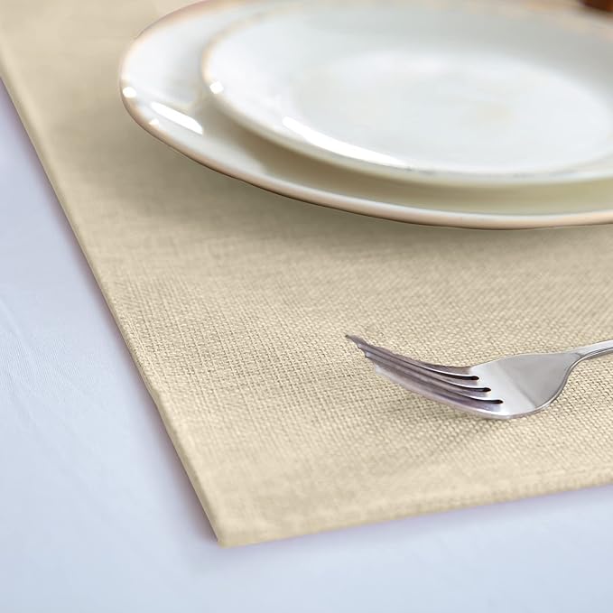 Rinpon Cloth Placemats Set of 8, Linen Type Fabric Placemats Machine Washable Heat Resistant Placemats Wrinkle Free Thick Polyester Kitchen Place Mats for Dining Table (Beige)