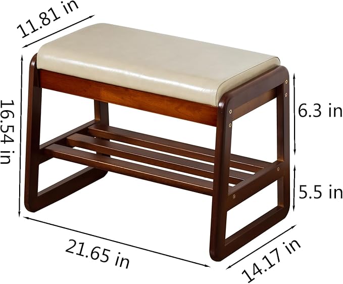 SOBIBO Solid Wood Shoe Bench, 2-Tier Entryway Bench with Cushion and Flip-Open Storage Box, Mid-Century Modern Shoe Bench Rack for Hallway, Mudroom(Gray, 21.65'')