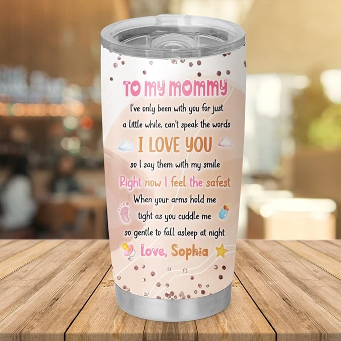 Personalized First Mothers Day Tumbler Gift For New Mom, Wife From Husband, Birthday Mothers Day Christmas Gifts For Women, Wife, Expecting Mom Gift, Custom Photo Frame Insulated Travel Cup 20oz 30oz