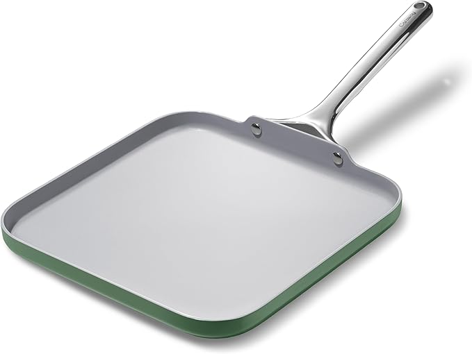 Caraway Square Griddle Pan - 11??Square Pan - Non-Stick Ceramic Coated - Non Toxic, PTFE & PFOA Free - Oven Safe & Compatible with All Stovetops - Sage