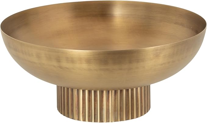 Kate and Laurel Rooks Ribbed Decorative Metal Bowl; 12 Inch Diameter; Brass; Modern Raised Fruit Bowl for Kitchen Counter or Use as a Key Bowl for an Entryway Table
