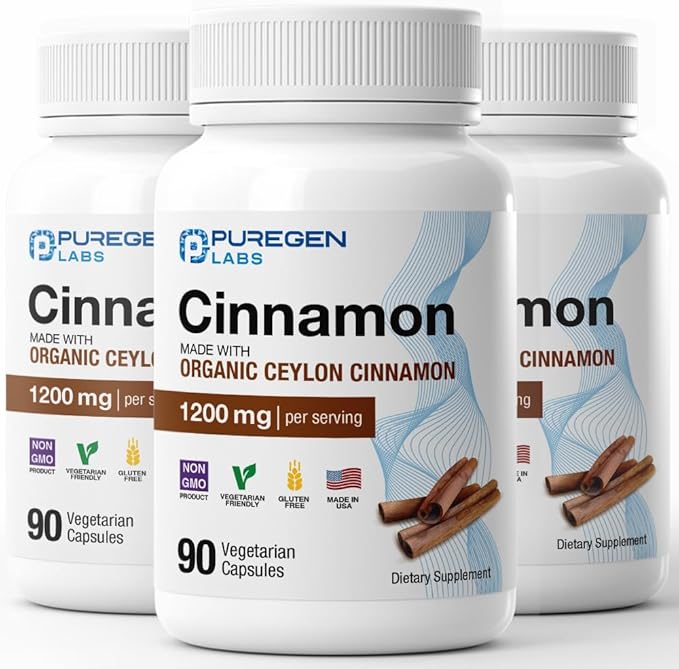 Puregen Labs Organic Cinnamon (Ceylon Cinnamon) 1,200mg Serving Total 270 Veggie Caps - No Harmful Additives | Non-GMO | Gluten-Free ??Made in USA