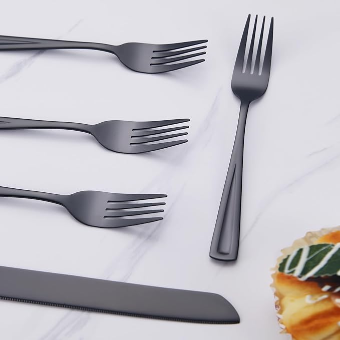 GoGeiLi Black Cake Knife and Server Set with Forks, 13-inch Stainless Steel Cake Cutting Set Include 4 Salad Forks, Wedding Cake Cutter Set, Mirror Polished & Dishwasher Safe