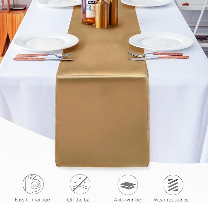 JEVIX 10 Pack Satin Table Runner 12 X 108 Inch Silk Table Runner for Party,Wedding, Birthday, Banquets,Decoration(Old Gold)