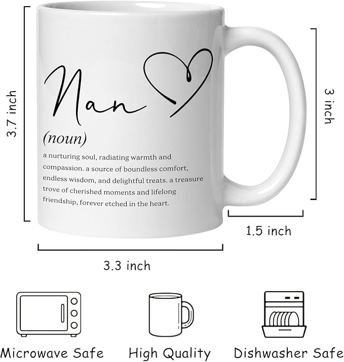 Nan Grandma Mug, Nan Grandmother Gifts from Grandkids Coffee Cup Ceramic, Grandma Gifts for Birthday Christmas Ceramic Coffee Tea Mug 11 oz