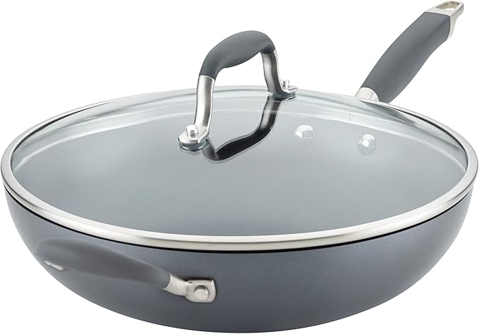 Anolon Advanced Home Hard Anodized Nonstick Frying/Saute/All Purpose Pan with Lid and Helper Handle, 12 Inch, Moonstone Dark Gray
