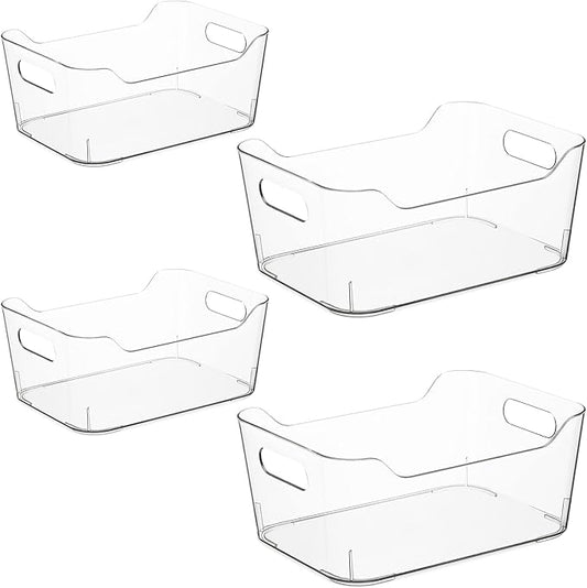 Navaris Set of Fridge Organisers - 4 Clear Storage Organiser Drawers Containers Boxes for Kitchen Fridge Refrigerator Pantry Cupboard Sizes - S, M