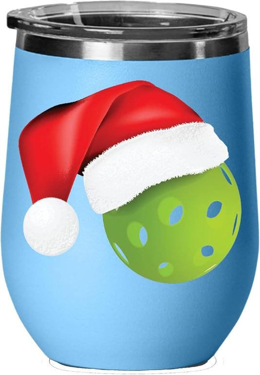 Pickleball Wine Tumbler, Pickleball Gift, 12oz Stainless Steel Wine Tumbler, Gifts For Him, For Her, For Boys, For Girls, Birthday, Christmas Gift idea (Light Blue)
