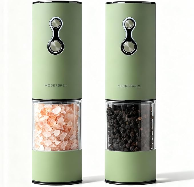 Electric Salt and Pepper Grinder Set USB-C Rechargeable, Dual-Speed Automatic Salt and Pepper Mills with 9 Adjustable Coarseness, Ceramic Burr, LED Light, Refillable, (Sage Green)