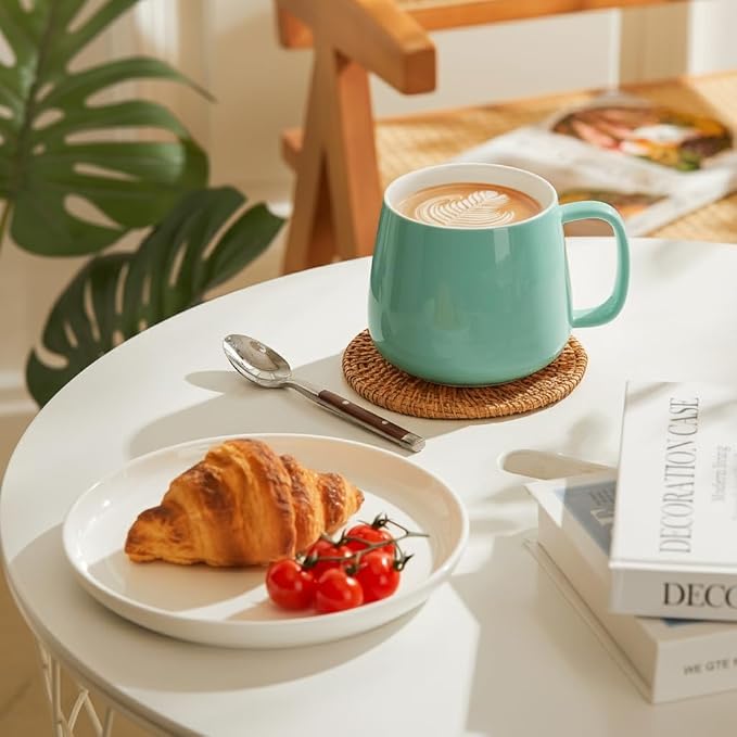 Teocera 16oz Ceramic Coffee Mugs Set of 4 ??Stackable Latte Cups, Microwave, Dishwasher & Oven Safe ??Ideal for Coffee, Cappuccino, Hot Chocolate, Housewarming Gifts, Mint Green