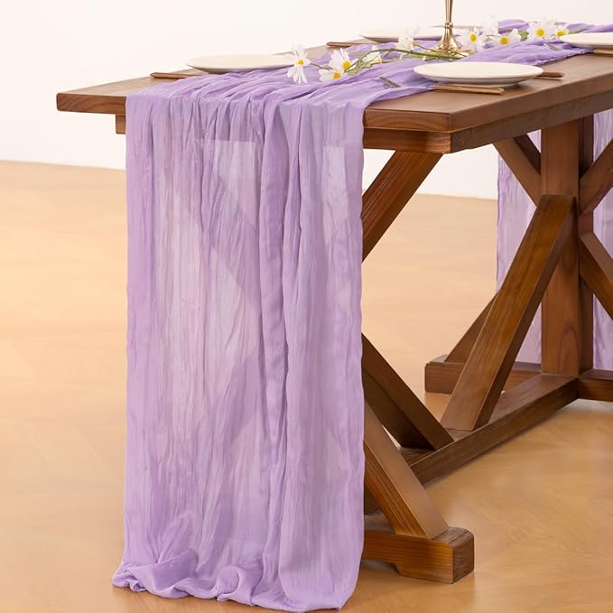Socomi 6pcs Lilac Purple Lavender Cheesecloth Table Runner Valentine's Day Boho Rustic Gauze 120 inch 10FT Cheese Cloth Runner for Wedding Party Baby Shower Birthday Home Decor Holiday Decorations