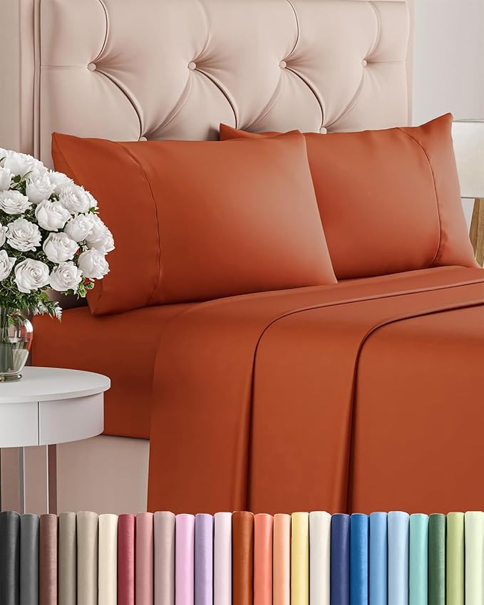 Twin 4 Piece Sheet Set - Cooling & Breathable Bed Sheets - Hotel Luxury Bed Sheets for Women, Men, Kids & Teens - Bedding with Deep Pockets & Easy Fit - Soft and Wrinkle Free - Twin Terracotta Sheets