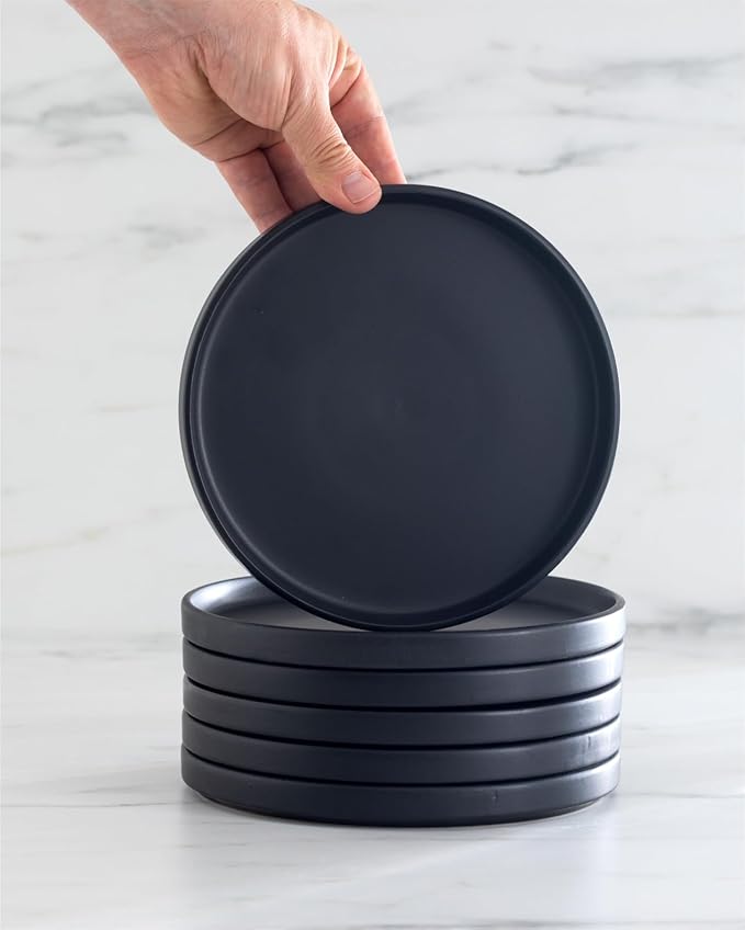 Stoneware dinnerware set 8 persons 24 pcs ??Ultra chic matte black plates and bowls set ??Dishwasher and microwave safe ??Bowl and plate set ??Dinner service Pure Living