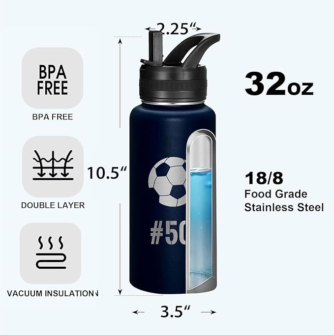 Personalized Laser Engraving Custom Water Bottle Print in USA 10 Pcs 32oz Double Wall Stainless Steel Leakproof Wide Mouth Cup with Flip Straw