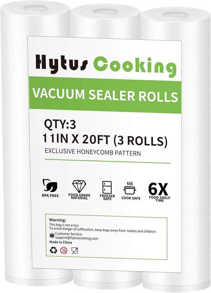 Vacuum Sealer Bags Rolls for Food, 3 Rolls 11" x 20' Food Vacuum Saver Bags, Commercial Grade Vacuum Storage Bags Rolls for Sous Vide, Meal Prep, Food Vac Bags for Storage, BPA Free