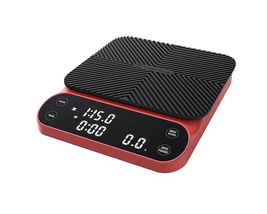 Maestri House S3 Coffee Scale with Timer, 3kg/0.1g Rechargeable Digital Scale, 3 Brew Modes, Adjustable Ratios & Flow Rate Display, Barista-Grade for Pour-Over, Espresso, French Press ??Red