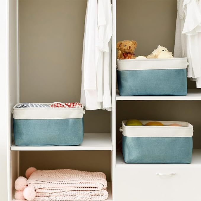 TheWarmHome Fabric Storage Bin with Handles,Storage Basket for Home Storage and Organization, Shelf Basket with Cover for Living Room Bedroom Closet竊늋hite & Green Large,15.7L*11.8W*8.3H