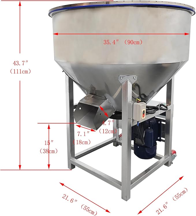 220V 4KW Powder Mixer Blender Mixing Machine Stainless Steel Plastic Mixer Mixing Capacity 440 lbs Vertical Feed Mixing Machine for Dry Grain Granule