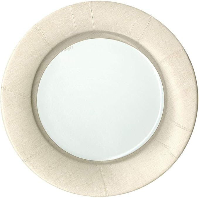 Caspari Linen Border Paper Dinner Plates in Natural - Pack of 8