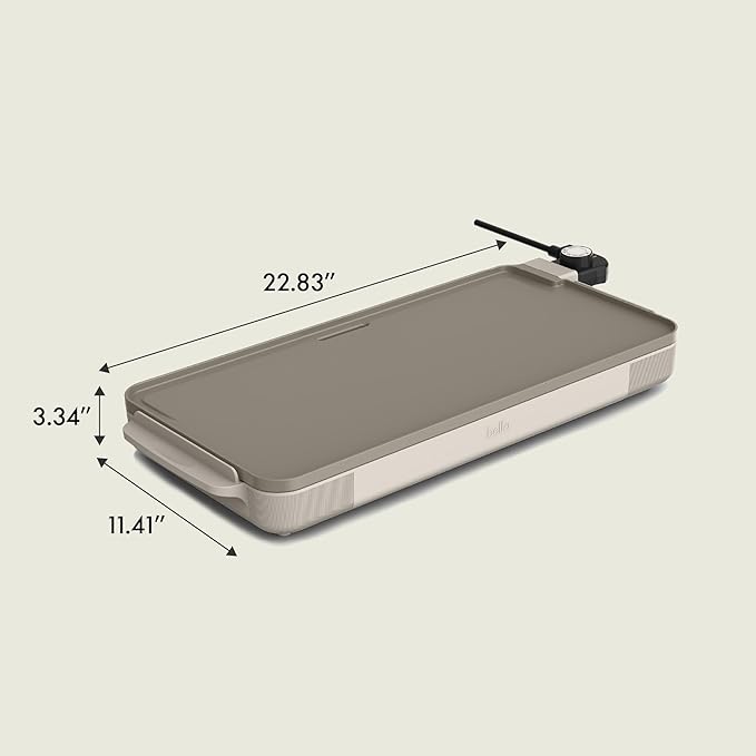 bella 12" x 22" Electric Griddle with EverGood??Ceramic Nonstick Coating, Removable Temperature Probe, Dishwasher-Safe Drip Tray & Cool Touch Handles, Cook up to 15 Eggs, 1500 Watt, Oatmilk