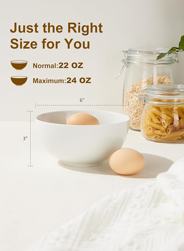 Yedio 22 oz White Porcelain Bowls Set of 4 ??Cereal, Soup, Rice, Oatmeal & Salad Bowls ??Microwave & Dishwasher Safe, Stackable for Kitchen Use