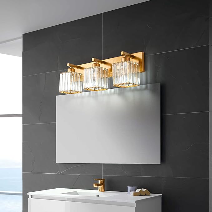 Modern Bathroom Vanity Light 3-Lights Gold Crystal Bathroom Wall Light Vanity Light Fixturesï¼?0.47-inch Modern Minimalist Design