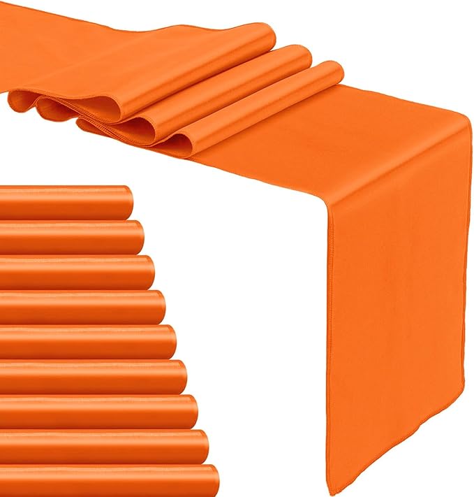 10-Pack Orange Satin Table Runner 12 x 108 Inch Long Bright and Smooth Silk Fabric Table Runner for Wedding Banquet Birthday Party Decoration