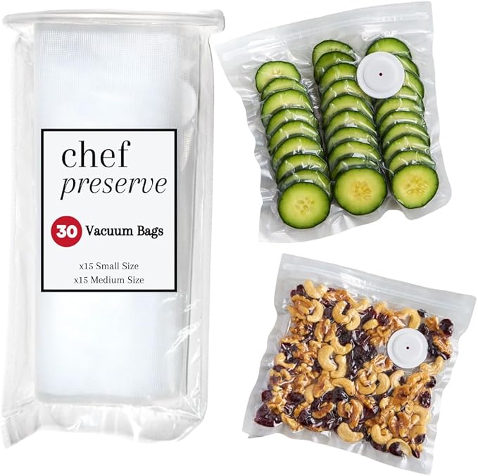 Chef Preserve Reusable Vacuum Sealer Bags for Food ??30 BPA-Free Food Storage Bags, Freezer, Microwave ??Odor-Resistant, Leak-Proof ??Compatible with Chef Preserve Vacuum Sealers