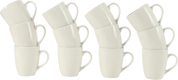 Gibson Home Great Essentials 12 Ounce Porcelain Coffee Mugs - Set of 12 - Cups for Latte, Hot Tea, Cappuccino, Mocha, Espresso, Cocoa