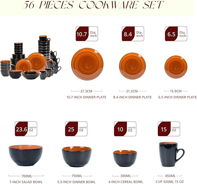 Stoneware Sonoma Dinnerware Set, Black + Speckled Spin Wash (56pc Set, Spice)