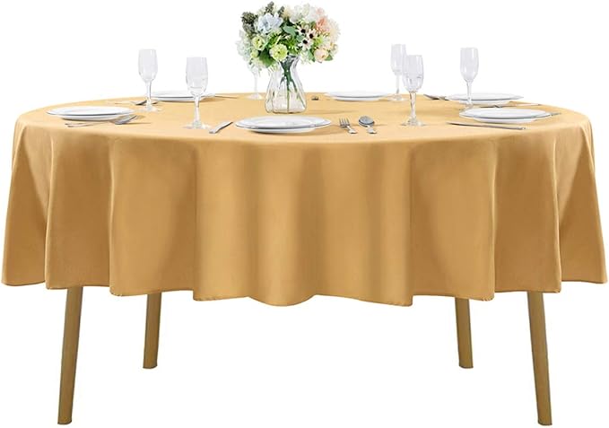 Cupuamon 90 inch Round Tablecloth Washable Polyester Table Cloth Decorative Table Cover for Wedding Party Dining Banquet（90 inch,Gold）
