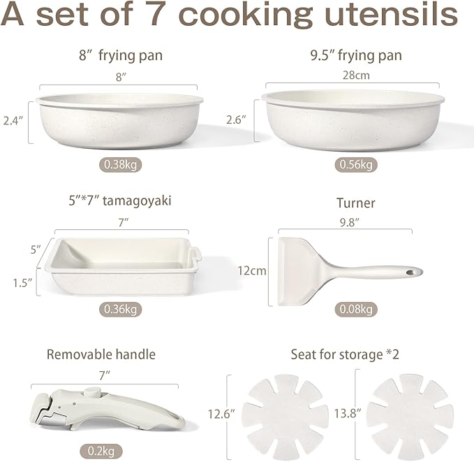 GiPP Ceramic Pots and Pans Set Non Stick, Nonstick Detachable Handle Cookware Sets, Non Toxic Induction Kitchen Pot and Pan with Removable Handle, Healthy RV Cookware, Dishwasher 竊냀ven Safe, 7 Piece