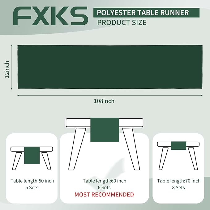 12 Pack Dark Green Table Runner 9FT Polyester Table Runners,12x108 inch Rustic Farmhouse Table Runner, Washable and Reusable Table Runners for Wedding Birthday Parties Banquet Christmas