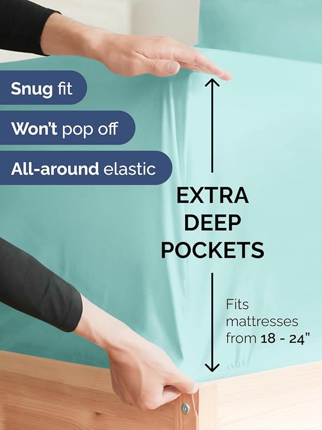 Extra Deep Pocket Cal King Sheets - 4 Piece Breathable & Cooling Bed Sheets - Hotel Luxury Bed Sheet Set - Soft, Wrinkle Free & Comfy - Easily Fits Extra Deep Mattresses - Deep Pocket Spa Blue Sheets