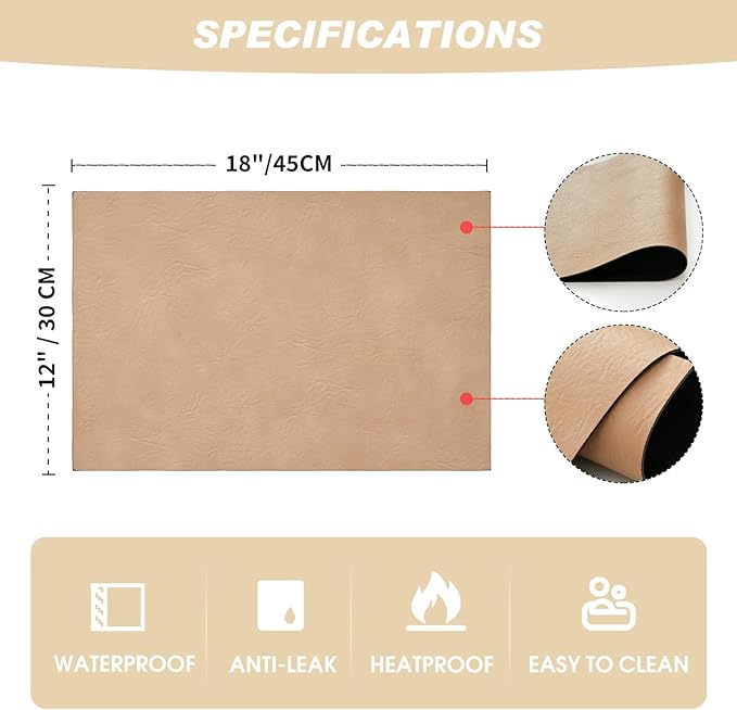 Artoid Mode Pink Faux Leather Placemats Set of 6, 12x18 Inch Waterproof Wipeable Heat Resistant Place Mats, Reversible Table Mats for Spring Kitchen Dining Decor