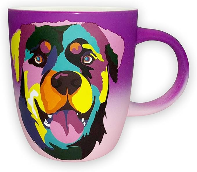 Soft Touch Rottweiler Purple Mug - 18 Oz Ceramic Coffee Mug with Premium Box - Unique Coffee Cup for Dog Lovers - Best Tea Cup for Every Occasion