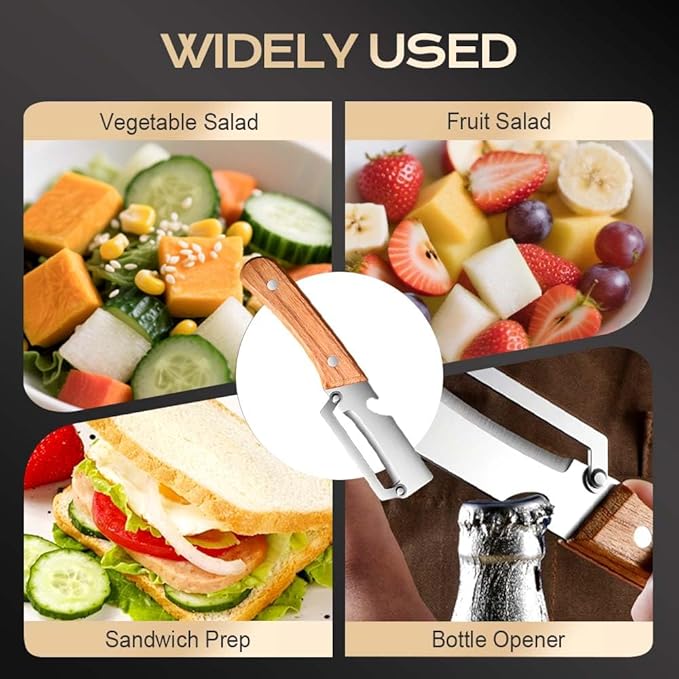 Multi-Functional Vegetable Peeler for Kitchen, Ultra-Sharp Stainless Steel Blade with Wooden Handle and Bottle Opener, For Vegetables or Fruits that Need to Be Peeled (3 Pcs)