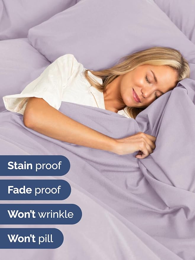 Extra Deep Pocket Split King Sheets - 5 Piece Breathable & Cooling Bed Sheets - Hotel Luxury Bed Sheet Set - Soft, Wrinkle Free & Comfy - Easily Fits Extra Deep Mattresses - Light Lavender Sheets Set