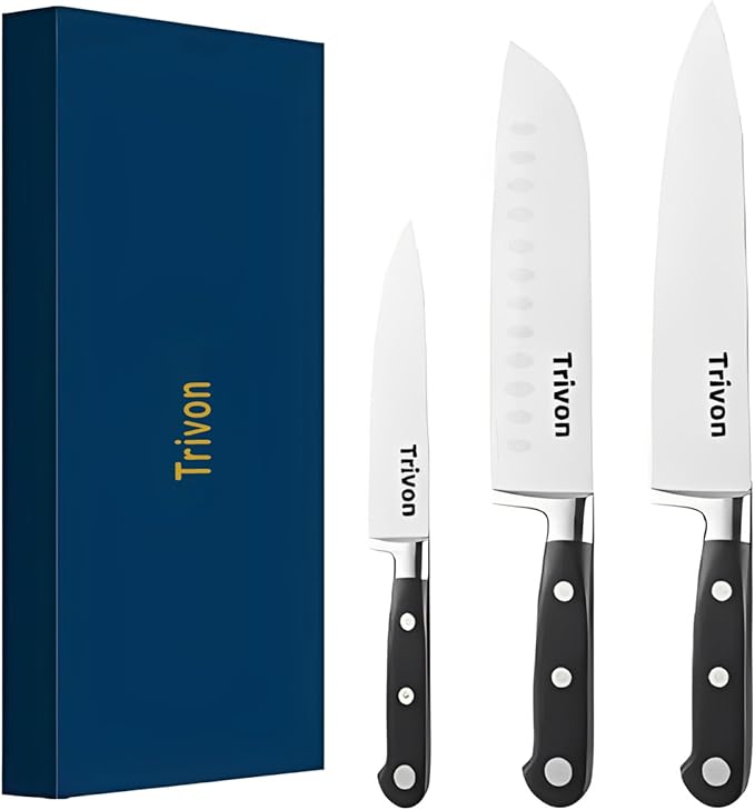 Trivon Kitchen Knife Set with Gift Box ??3-Piece Professional Chef Knife Set, Japanese High-Carbon Stainless Steel Ultra-Sharp Cooking Knives 8" Chef Knife + 7" Santoku + 5" Utility Knife