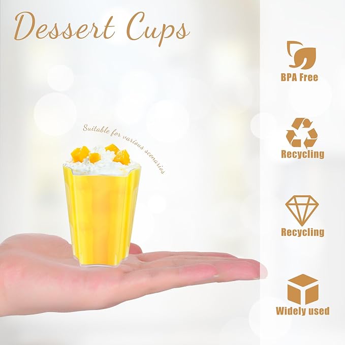 ALEXPRE 240 Packs 2/3 oz Mini Dessert Cups with Spoons, Square/Round/Five-pointed Star Clear Dessert Parfait Cups, Mini Plastic Dessert Cups Small Reusable Fruit Ice Cream Pudding Appetizer Cup Bowls